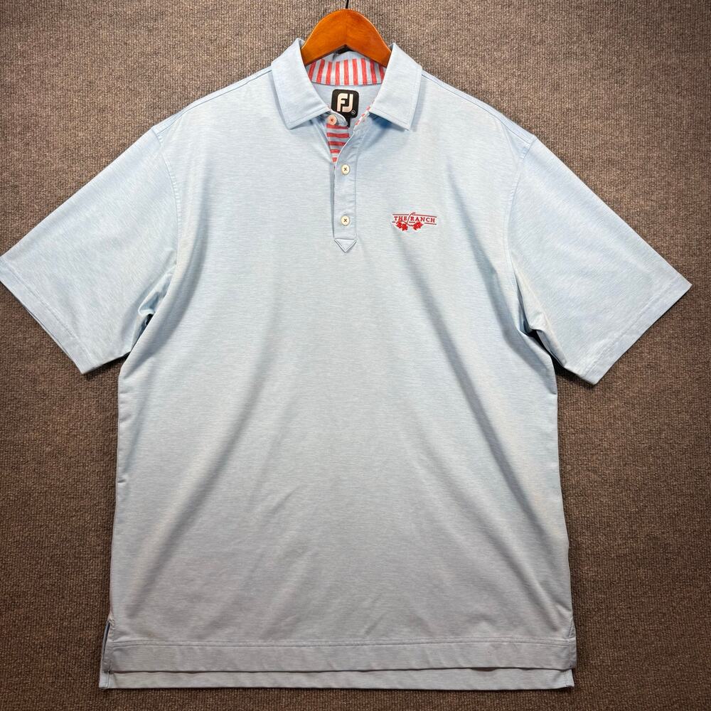FootJoy Polo Golf Shirt Men's XL Light Blue Heathered The Ranch Logo Activewear